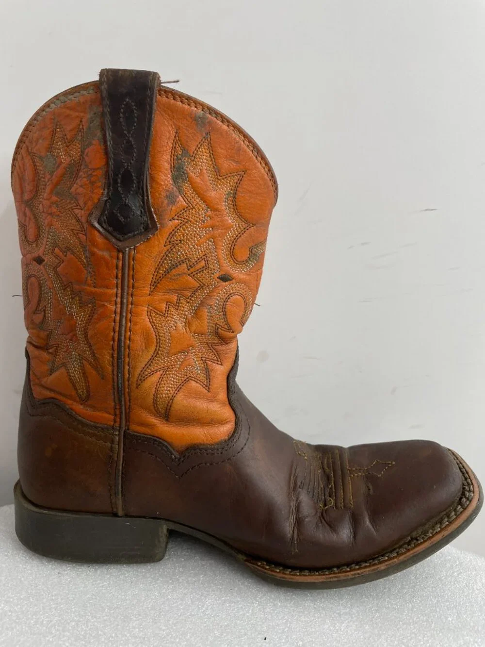 Ariat Tombstone Orange Western Cowboy Square Toe Boots Boys Kids Youth Size 3